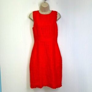 J Crew - Neon Persimmon Sheath Textured Tweed Midi Sleeveless Dress Size 4